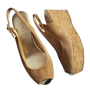 Jimmy Choo Praise Wedge Slingback Suede Platform Sandals - 35 EU